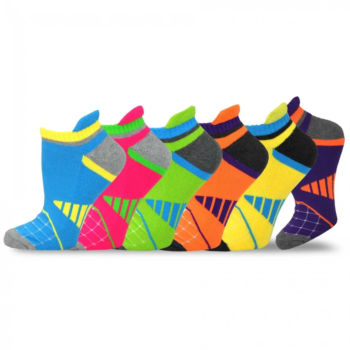 TeeHee Socks Women's Golf Polyester No Show Geo Fashion Tap 6-Pack (11896)