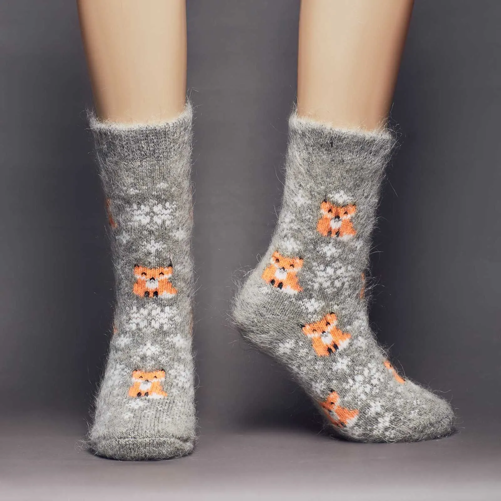 Unisex Frisky Foxes Goat Wool Thick Crew Socks