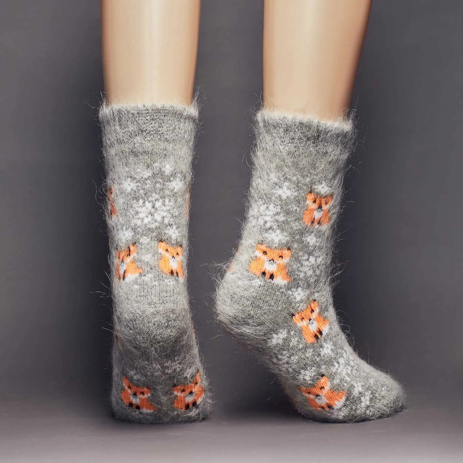 Unisex Frisky Foxes Goat Wool Thick Crew Socks