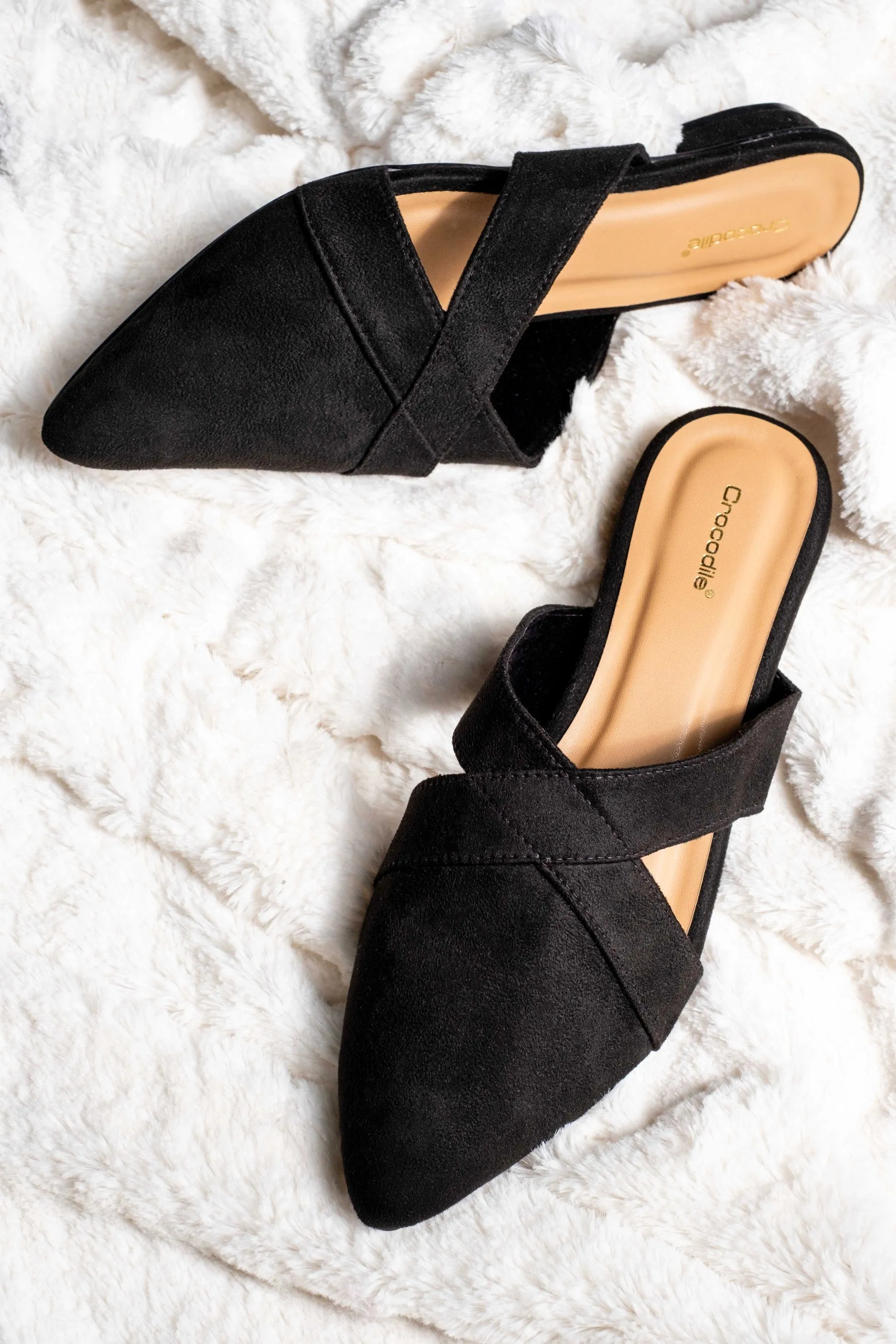 Viviana - Suede Mule Flats in Black