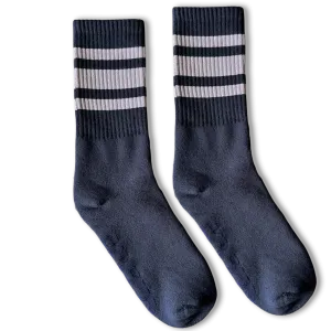 White Striped Socks | Navy