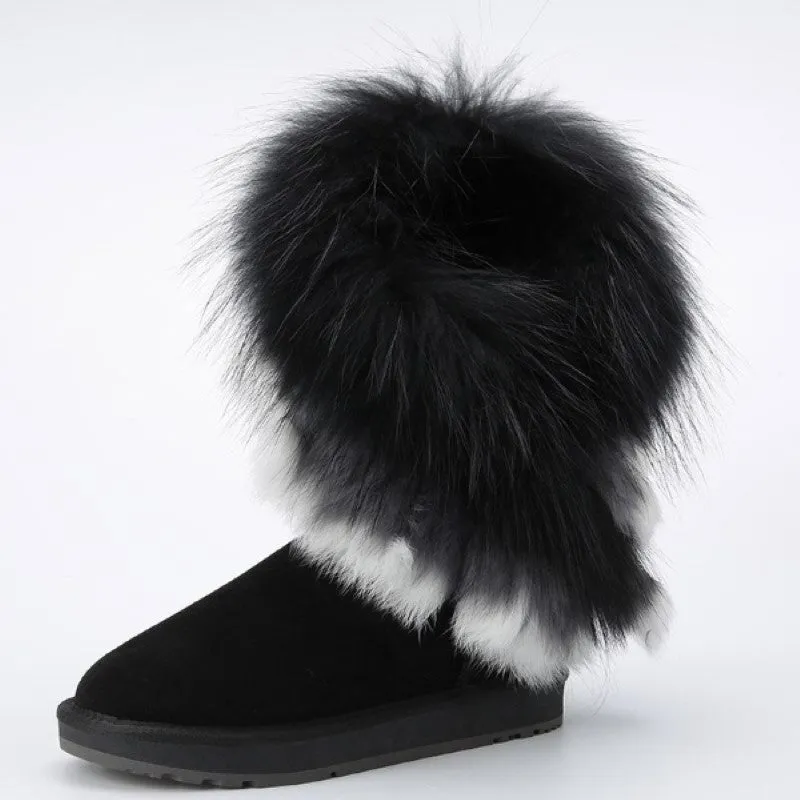 Woman Leather Warm Snow Boots