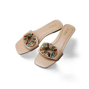 Women's Flat Sandals Embellished Vinyl Flats for Women -1021