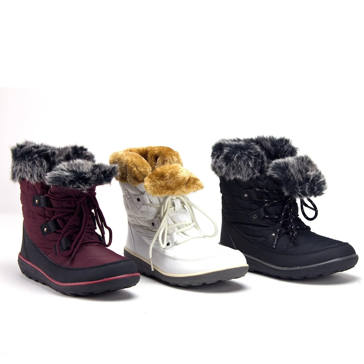 Women's Hike-02 Outdoor Fur Cuff Lace-Up Quilted Winter Snow Boots