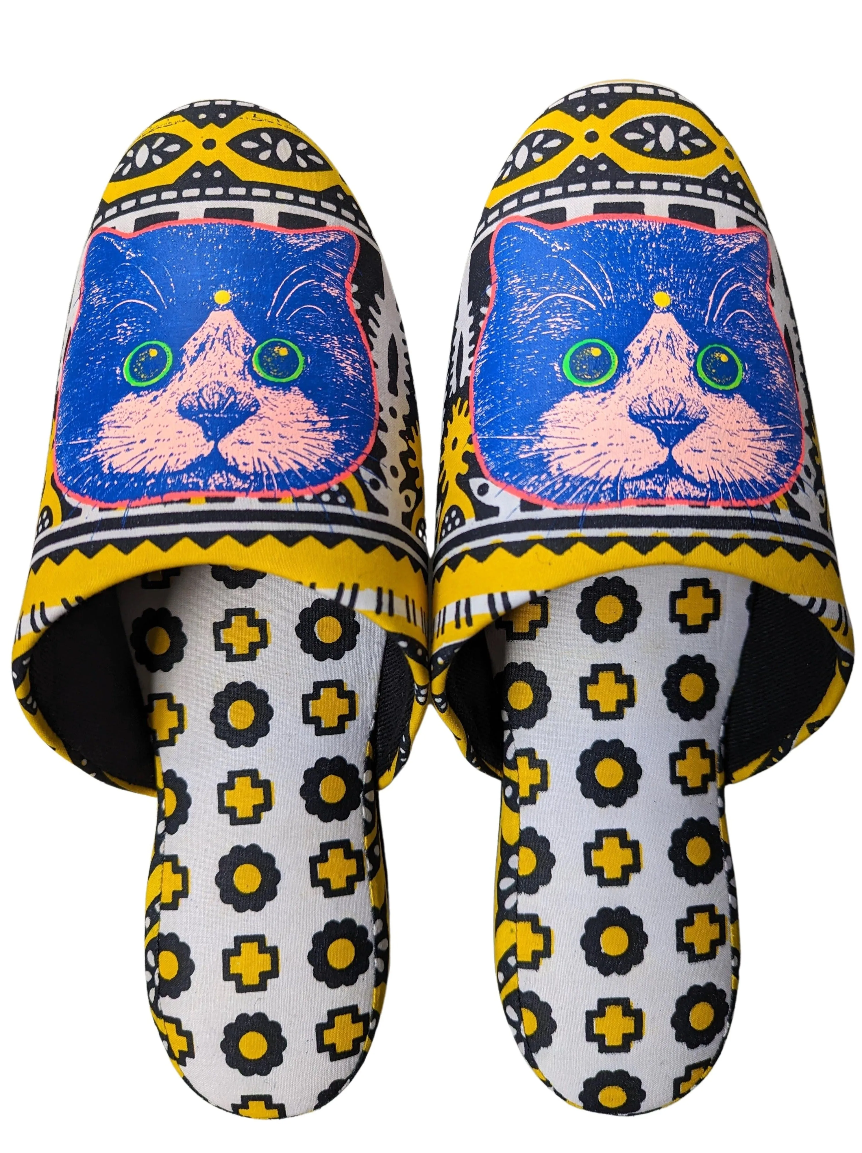 XL Satoshi Onodera / FujiTama-Chang Cat mix slippers  #2023SS-03 / Silkscreen Printed Mix Slippers [Black wool felt sole] XL