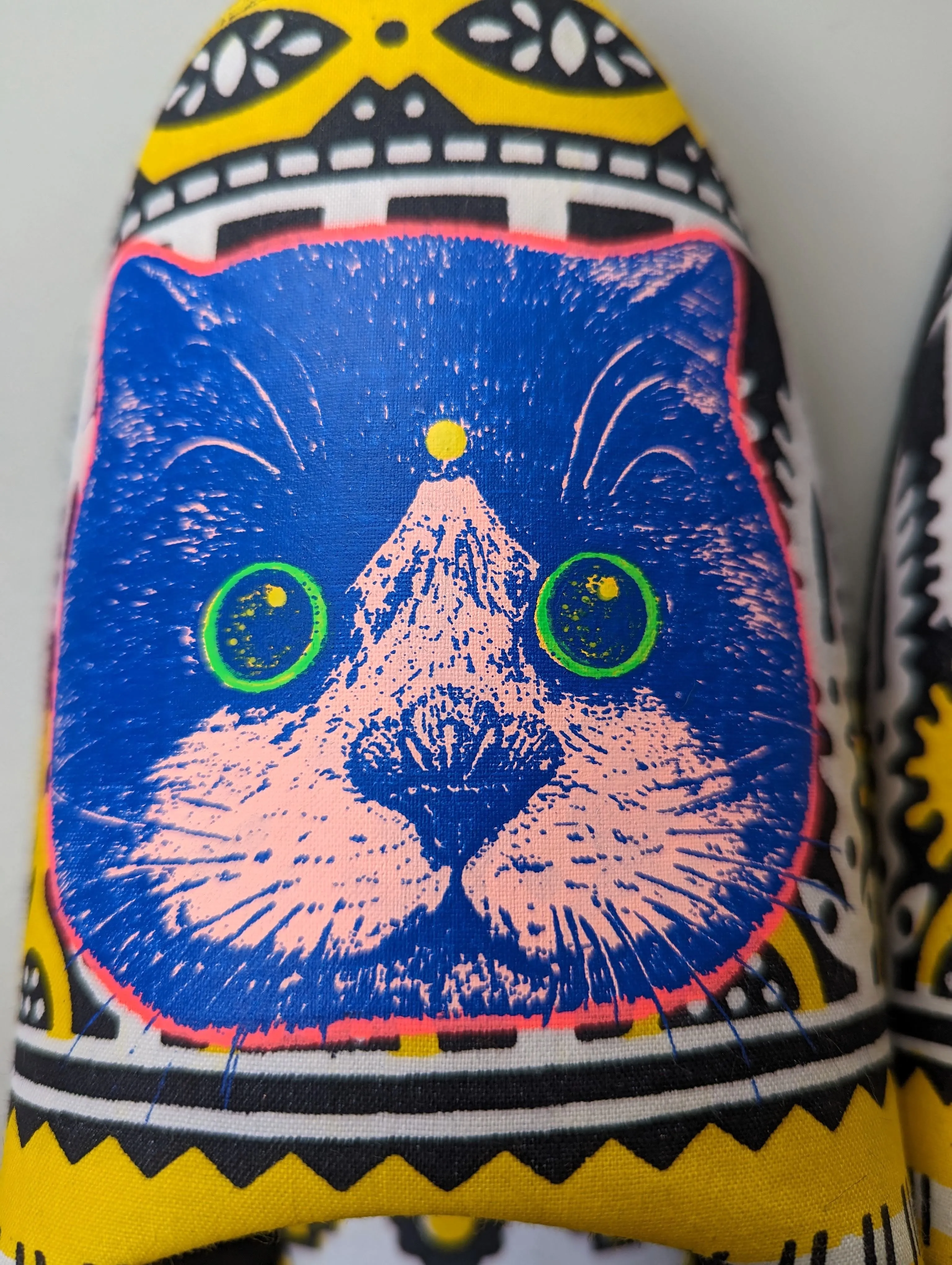 XL Satoshi Onodera / FujiTama-Chang Cat mix slippers  #2023SS-03 / Silkscreen Printed Mix Slippers [Black wool felt sole] XL