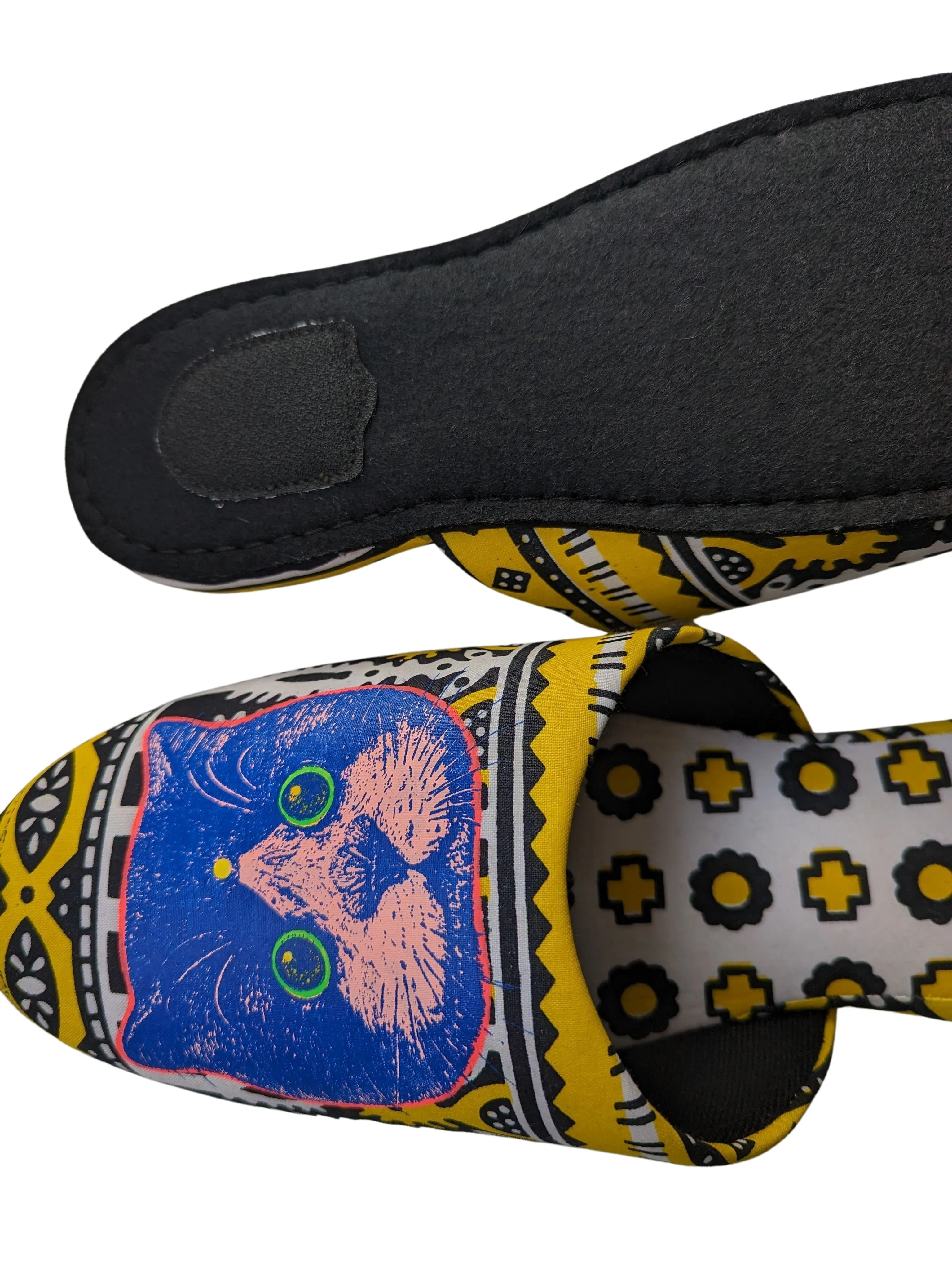 XL Satoshi Onodera / FujiTama-Chang Cat mix slippers  #2023SS-03 / Silkscreen Printed Mix Slippers [Black wool felt sole] XL