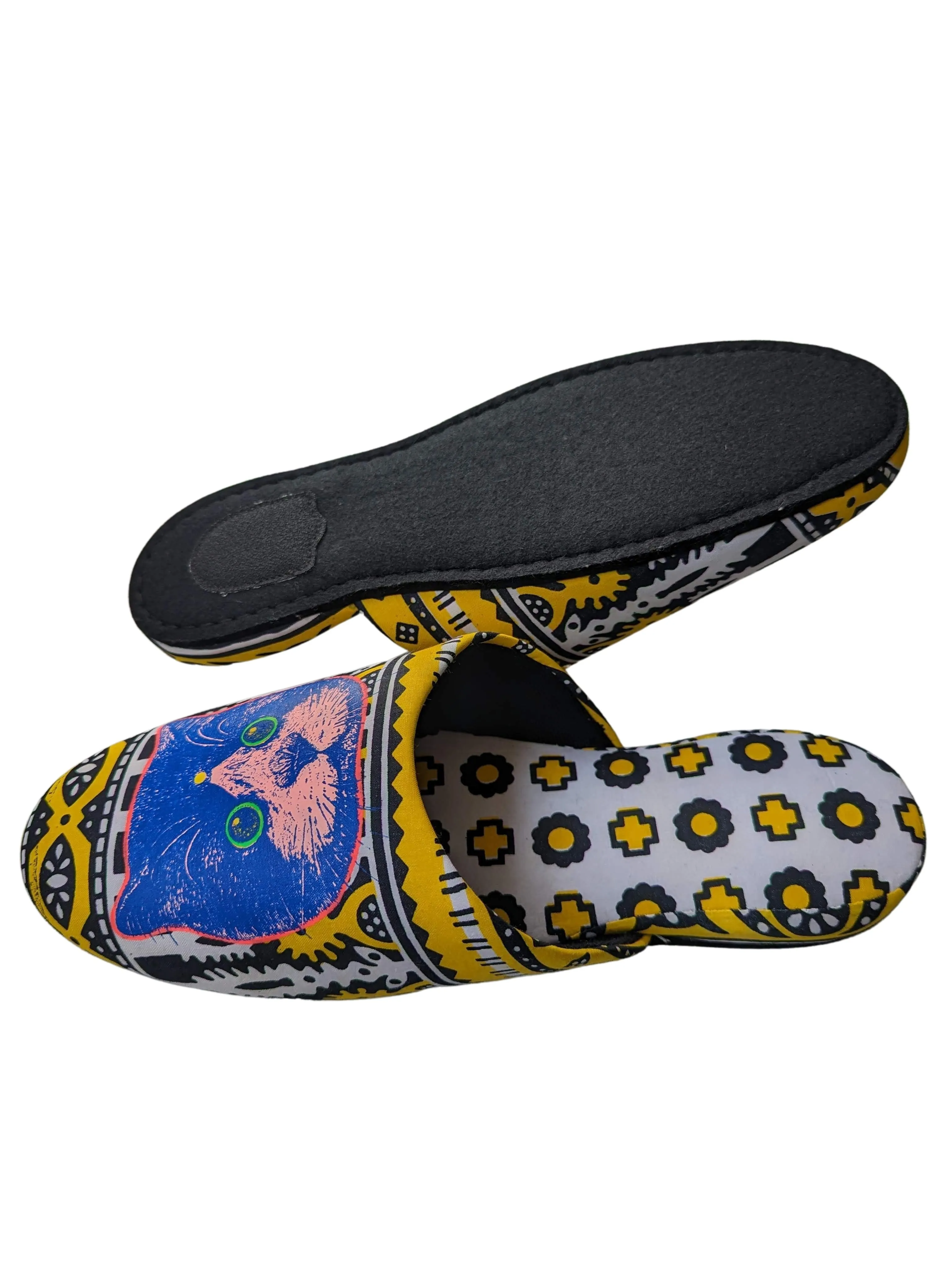 XL Satoshi Onodera / FujiTama-Chang Cat mix slippers  #2023SS-03 / Silkscreen Printed Mix Slippers [Black wool felt sole] XL